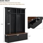 Merax Farmhouse Wood Hall Tree with Bench and Storage Drawers, 4-in-1 Coat Rack with 6 Hooks for Entrance, Hallway Black