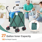 27 Gal/180 LBS Capacity Shopping Cart, Upgrade Huge Grocery Cart on Wheels,Heavy Duty Foldable Utility 360° Rolling Swivel Wheels for Shopping Picnic Groceries Laundry (Dark Green)