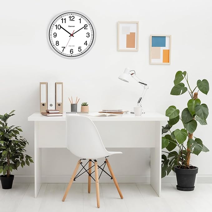 Geevon 16 Inch Atomic Wall Clock - Self-Setting Analog Clock with Automatic Time Sync - Battery Operated for Home Office School - Silver Frame