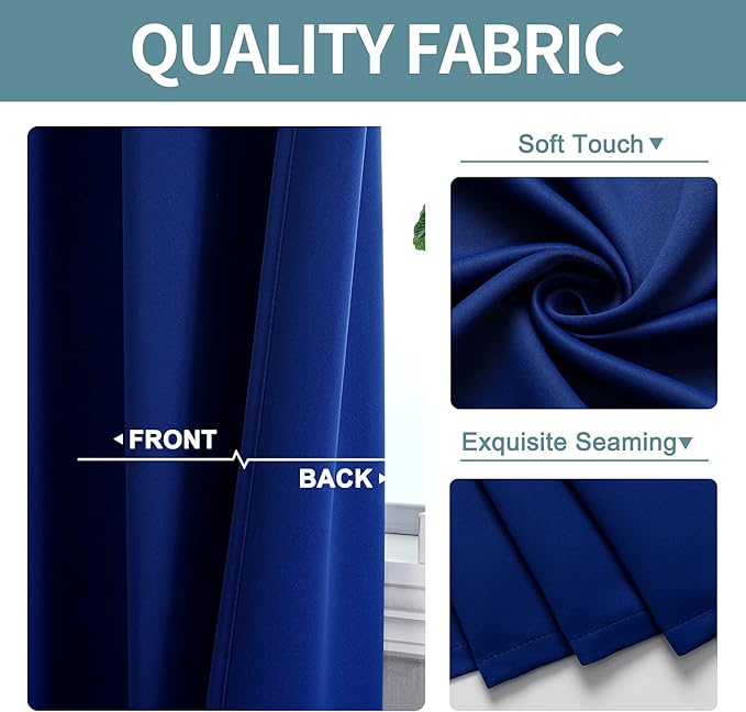 ChrisDowa Grommet Blackout Curtains for Bedroom - Thermal Insulated Room Darkening Curtains for Living Room (1 Panel Set, Royal Blue, 52W x 72L)