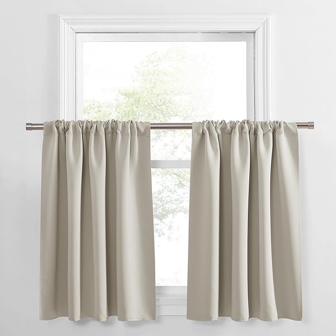 PONY DANCE Cream Short Window Curtains for Kitchen 36 inch Long, 2 Panels Set Half Window Drapes for Bedroom Basement, Blackout Small Curtains for Travel Trailers, Width 29 x Length 36 inches