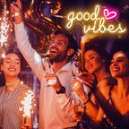Good Vibes Neon Signs for Wall Decor, Good Vibes Neon Lights 16x8inch, USB Operated Warm White LED Signs for Bedroom, Room, Wall Decor, Birthday Party, Wedding, Salon, Bar, Home, Girl Cave