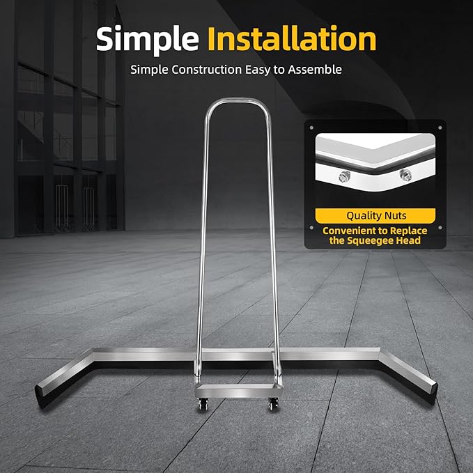 Tennis Court Squeegee 39.76 Inch Commercial Squeegee for Floor on Wheels Stainless Steel Squeegees Broom EVA Rubber Blade for Sport Court Garage Mall, Silver