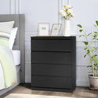 Dresser for Bedroom, Modern Wood Dresser Chest of Drawers, No Handle Storage Cabinet for Girls, Anti-Tipping Device, Living Room, Home Office, Hallway Organizer (Black, 4 Drawers)
