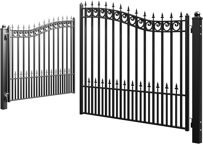 ZUMI Dual Swing Driveway Gates, 14x6 ft. Outdoor Steel Swing Gates for Driveway, Heavy-Duty Driveway Fence Gates for Home Security, Weatherproof Iron Security Gate Kit for Outdoor, Sydney
