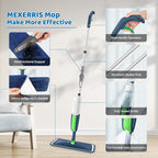 Spray Wet Mops for Hardwood Floor Cleaning: MEXERRIS Floor Mop with 5 Washable Pads for Swiffer Powermop & 2 Refillable Bottles - Home Commercial Dust Dry Mops for Wood Laminate Vinyl Tiles Ceramic