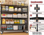 PrimeZone 2 Packs 48" W x 24" D x 81" H Heavy Duty Wire Storage Shelves with Wheels, 5 Tier Adjustable NSF Certified Garage Shelving Unit, Rolling Metal Organizer Shelf Rack for Warehouse, Pantry