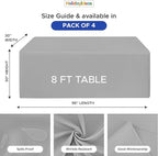 HolidayIdeas Fitted Tablecloths for 8 Foot Rectangle Table, Wrinkle Resistant Washable Table Cover 30x96 Inch for Vendor Booth Display, Banquet, Trade Show, Silver Grey, 4 Pcs