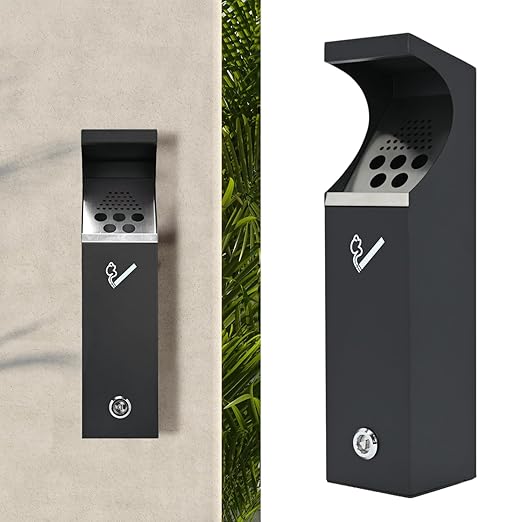 Commercial Outdoor Trash Can, Wall Mounted Receptacle Trash Bin with Lock Steel Hanging Garbage Can Container for Patio Hotels Restaurants Bars Home Office Park Street and Public Areas