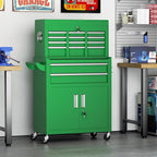 Superday Metal Tool Chest, 8 Drawer Rolling Tool Chest with Wheels, Detachable Tool Storage Cabinet with Lock for Garage, Steel Tool Cart with Liner & Hooks for Workshop, Warehouse (Green)