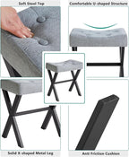 IBUYKE U-Shaped Linen Vanity Stool, Square Makeup Chair with X-Leg, Ottoman Seat Footrest Stool, Multi-Use as Small Side Table, for Bedroom, Living Room, Blue Gray WBD018L