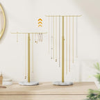 Gold Necklace Holder Jewelry Organizer Stand – Adjustable Height T‑Bar Jewelry Display with White Marble Base, Necklace & Bracelet Holder, Countertop Jewelry Stand