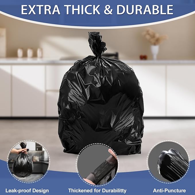 8 Gallon Trash Bags Heavy Duty - 30 Liters Black Garbage Bags,0.94 Mil Thick,220 Count,Medium Leakproof and Unscented Wastebasket Can Liners for Kitchen Home Toilet