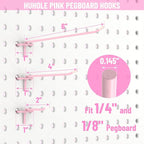 HUHOLE Pegboard Hooks 6 Inch 50PC, Pink Peg Board Hooks, Fit 1/4" or 1/8" Pegboard, Ideal Peg Board Organizer Accessories for Wall Display, Crafts Organization, Kitchen Organizer(Pink, 6 Inch)