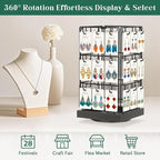 EsLuker.ly Rotating Earring Display Holder Stand for Vendors Events Selling, Large Capacity 36 Hooks Jewelry Rack with Wooden Base for Earring Card Sales, Enhances Retail Visibility(Black)