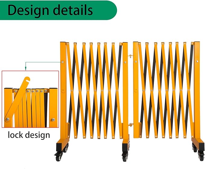 16.5FT Expandable Barricade Gate, Expandable Metal Barricade Gate Alloy Fence and 270 Degrees Direction Adjustment with Wheels, for Industrial or Residential Use (Yellow, 16.5FT)