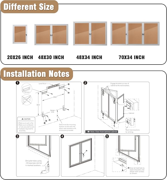 Mifuro 48"x34" Enclosed Bulletin Board, Outdoor Lockable Weather-Resistant Aluminum Cork Noticeboard for School & Office, Silver Frame w/Cork