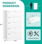 SISESOL 5 Drawer Lateral File Cabinet with Lock,White Lateral Filing Cabinet,Horizontal Metal Filing Cabinets,Large Locked Wide Five Drawer File Cabinets for Office Home,Fit A4/F4/Letter/Legal File
