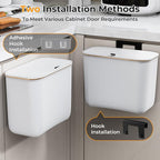1.9 Gallon Hanging Trash Can - Small Under Sink Trash Can with Lid, Wall Mounted Garbage Bin for Kitchen & Bathroom Cupboard, Odor-Control, Extended Clamping Ring, White
