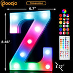 Pooqla Colorful Light Up Letters with Remote, Upgraded 35 Colors LED Marquee Letters, RGB Lighted Letter for Girls Teenager Gift, Birthday, Party, Wedding, Night Light, Room, Bedroom Decor, Letter Z