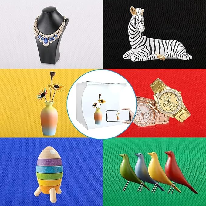 PULUZ Photo Studio Light Box, Portable Folding Photo Light Box with Ring Light and 6 Colors Backdrops,Light Box Photography for Small Size Products