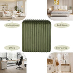 Modern Square Ottoman, Vertical Channel Tufted Foot Stool Ottoman, Velvet Upholstered Vanity Stool for Makeup, Bedroom, Living Room, Dark Green