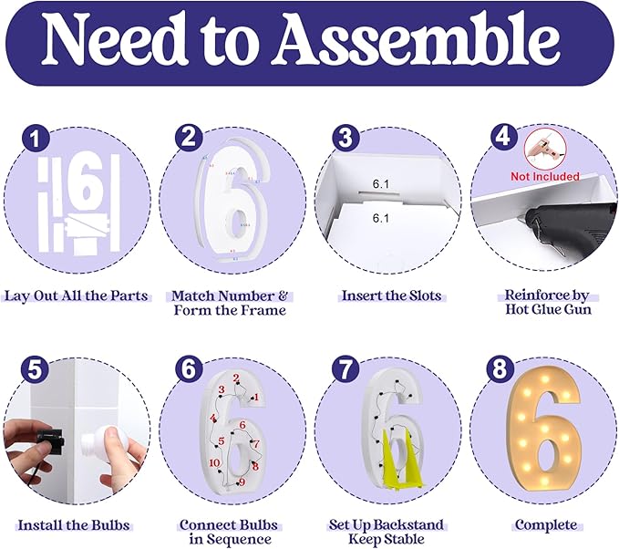 4FT Marquee Light Up Numbers, Large Marquee Numbers for 6th 16th 60th Birthday Decorations, Giant Light Up Numbers for Party Anniversary, Marquee Letters, Pre-Cut DIY Mosaic Numbers for Balloons 6