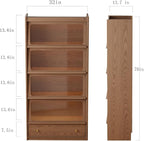 Solid Wood Bookcase with Flip-Up Tempered Glass Doors,70" H Tall Wood Book case with 3 Color Led Lights,4 -Tier Wooden Bookshelf and 1 Drawer,Display Cabinet Kitchen Pantry for Living Room,Office