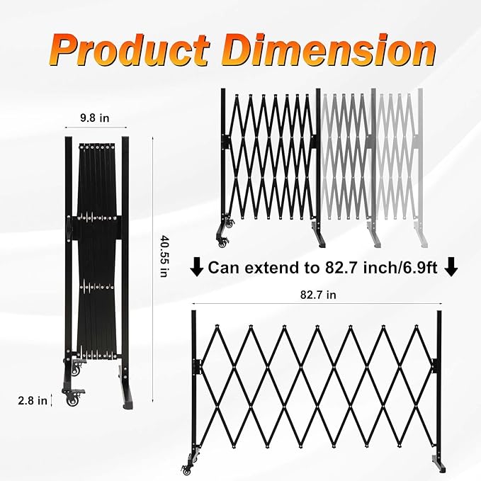 SMONTER Expandable Barricade Gate, 82" Metal Safety Barrier Gate with Casters, Accordion Garden Yard Fence Portable Dog Gates with Latch Indoor Outdoor