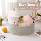 Woven Basket,Small Rope Storage Bin with Handles & Ribbon Bag, Organizer for Shelves Closets,Gift Basket Empty for Birthday,Books,Dog Toys, Grey/2 Pack