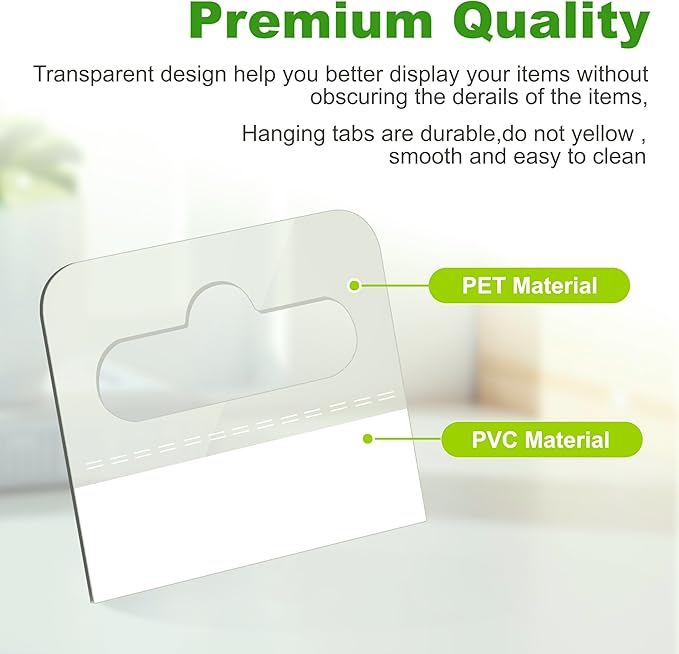 200 Pcs Hang Tabs, Clear Self-Adhesive Hanging Tabs, Heavy Duty Adhesive Hang Tags, Plastic Hang Tags with Slot Hole, Hanging Product Tags for Retail Display, 1.77x1.37 Inches