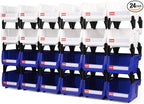 Stackable Storage Bins 24 Pack (5x4x3 Inch), Plastic Stackable Storage Organizer Bins Wall Mounted Hanging Small Parts Bin for Garage, Workbench & Office (Blue & White)