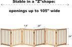 LZRS 6-Panel Extra-Wide Freestanding Wooden Dog Gate Indoor – 24”High Foldable Safety Pet Barrier for Doorways, Hallways, Kitchens, Durable Design fit Small to Medium Dogs, Natural