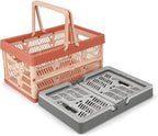 Domiella 2-Pack Foldable Storage Baskets, Collapsible PP Crates with Handles - 20L Capacity, Strong and Portable for Home Organization, Picnic and Shopping, Grey + Pink