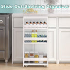 MARTY White Slim Storage Cart with Wheels, 4 Tier Rolling Utility Cart with Handle Slide Out Shelving Unit Organizer Trolley for Laundry Kitchen Bathroom Narrow Places Small Corner