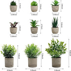 Artificial Potted Plants Faux Greenery in Cement Pots for Shelf, Bookshelf, Office or Home Decor, Small Decorative Fake Plants for Modern Indoor Display (9, XXXL)