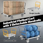 Platform Truck 3000LBS Capacity Industrial Flatbed Cart with 2 Detachable Handels, 44" x 28" Push Dolly with 6" Rubber Swivel Wheels, Heavy Duty Flat Cart Hand Truck for Industrial and Commercial