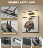 JUSHENG Battery Operated Picture Lights for Wall Brushed Grey 3CCT Dimmable Gallery Lights with Remote and Timer Wireless Painting Lights for Artwork, Display, Portraits 15.35'' Inch 3W
