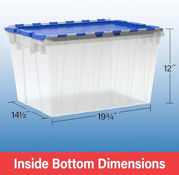 Akro-Mils KeepBox 12 Gallon Storage Container, Nesting and Stackable Plastic Storage Box with Lid Attached, Organizer Tote for Garages, Closets, and Moving, 21-1/2" x 15" x 12-1/2", Black/Yellow