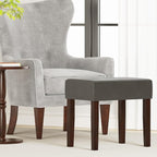 Leather Vanity Stool, 18.7 Inch Wide Rectangle Ottoman Bench for Makeup Room, Vanity Chair with Wood Legs for Piano Room, Bedroom,Living Room with Customizable (Gray)