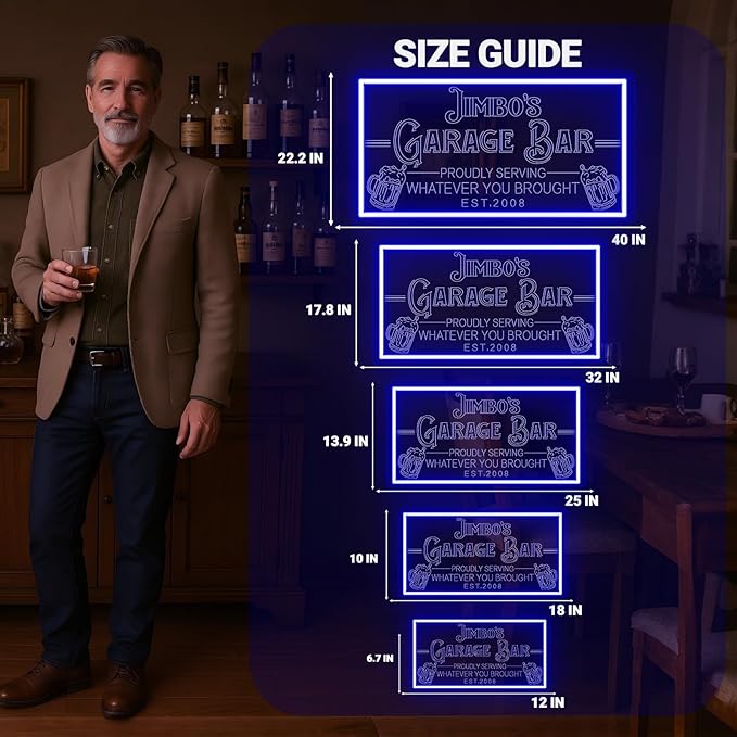Custom Garage Bar Neon Sign for Man Cave Home Bar Décor, Personalized LED Light Customizable Name Bar Signs Unique Gifts for Men Dad Husband Beer Lover (Multiple Sizes & Colors)
