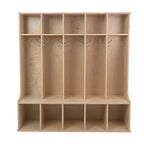 Factory Direct Partners 13141-NT Birch 5-Section Coat Locker with Bench, 5 Storage Cubbies and Coat Hooks - Natural