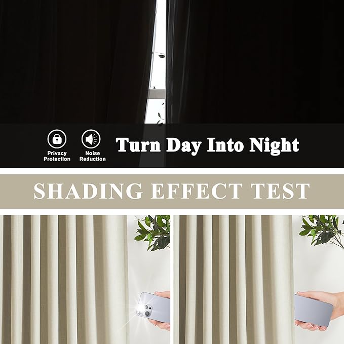 Vision Home Sand Pinch Pleated Full Blackout Curtains Linen Blended Room Darkening Window Curtains 108 inch for Living Room Bedroom Thermal Insulated Pinch Pleat Drapes with Hooks 40" Wx108 Lx2