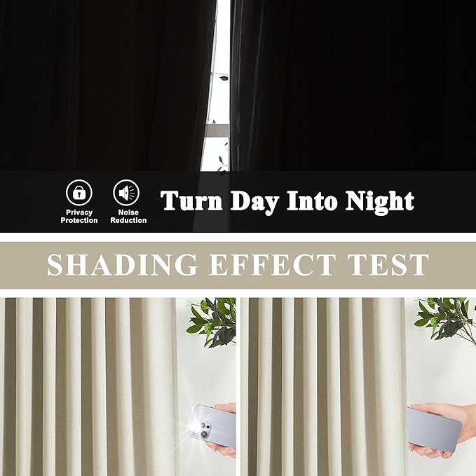 Vision Home Sand Pinch Pleated Full Blackout Curtains Linen Blended Room Darkening Window Curtains 120 inch for Living Room Bedroom Thermal Insulated Pinch Pleat Drapes with Hooks 60" Wx120 Lx1