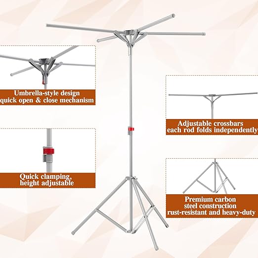 Shimeyao Metal Shopping Bag Rack 51-71 Inch Adjustable Height Heavy Duty Bag Display Stand Holder for Vendors with 4 Foldable Arms for Malls, Boutique, Trade Show, Craft Fairs(Gray)