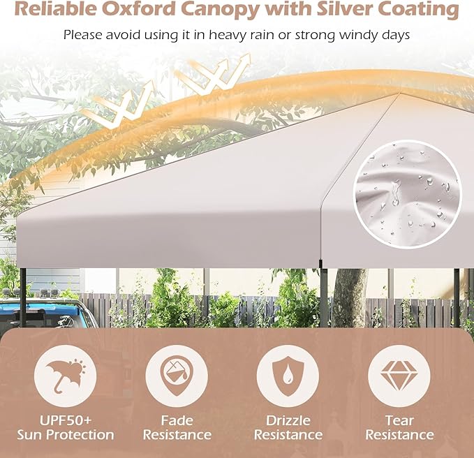 Tangkula 10x10 FT Pop Up Canopy, UPF50+ Portable Outdoor Tent with 8 Stakes, 4 Wind Ropes, Carrying Bag, Foldable Canopy Tent for Beach Party Event Camping