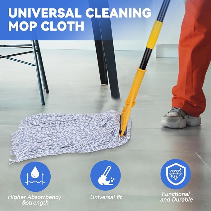 Commercial Heavy Duty Mop Heads Replacement for Rubbermaid: 3 Packs Industrial Wet Mop Head for Floor Cleaning - Cotton Commercial Products Wet Refills