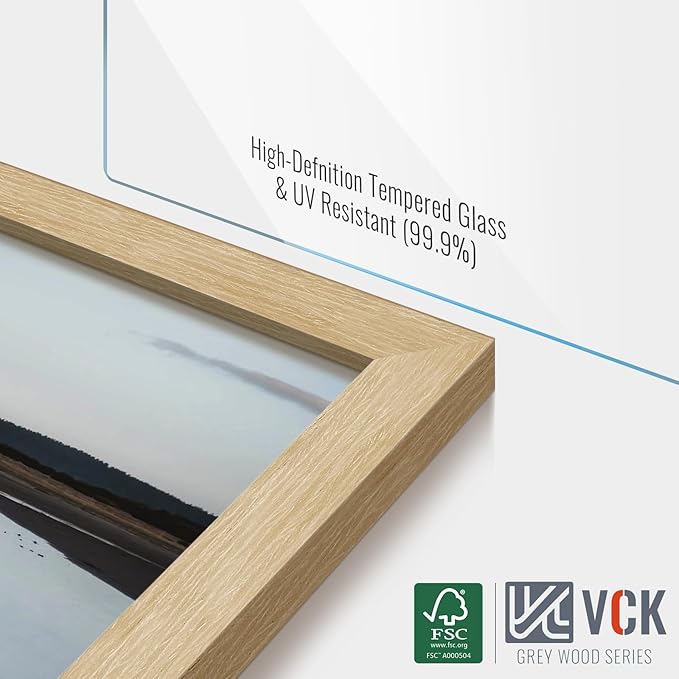 VCK 8x10 Picture Frame 5 Pack - Natural Oak, High-End Wood Poster Frames with Tempered Glass, Display 5x7 Photo with Mat or 8x10 without Mat, Art Gallery-Quality, Wall Hanging/Tabletop, Natural Oak