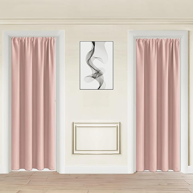 JIUZHEN 80 Inch Length Door Curtains for Doorway Privacy Insulated Blackout Curtains with Tiebacks Rod Pocket Room Divider Curtain Cover for Bedroom Closet Door, Set of 2, 42 x 80 Inch, Blush Pink