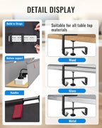 No Drill Cable Management Under Desk, 28" Cord Organizer for Table, Clamp/Screw Mount Cable Tray, Premium Black Fabric Desk Cord Management Tray for Office, Home (Regular (28 in))